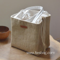 Portable Drawstring Insulated Jute Grocery Cooler Lunch Bag